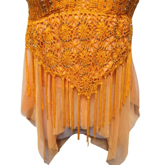 Orange Belly Dance Top Sequin Adjustable Strap Tank Top Spaghetti Strap Tunic - Picture 4 of 11